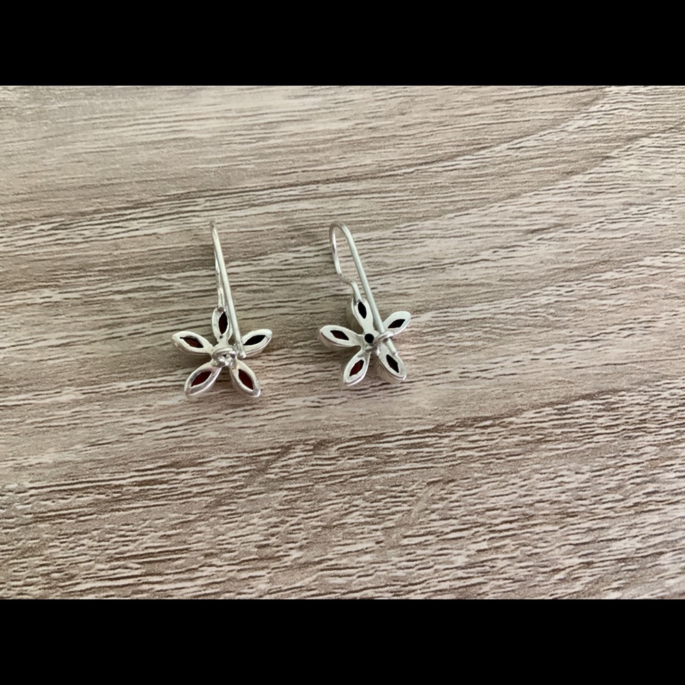 Ruby And Sterling Silver Earrings - Flower - image 2